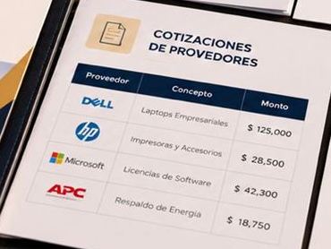 Tabla de cotizaciones de proveedores